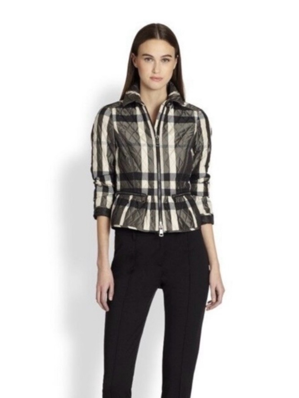 Burberry Quilted Peplum Plaid Jacket